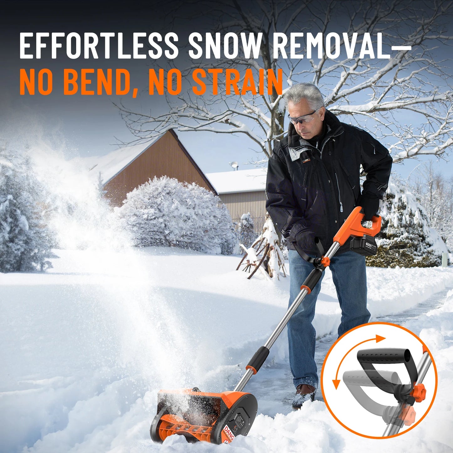 TaskStar Cordless Snow Sweeper 20V 2x4000mAh Rechargeable Battery Powered Snow Shovel Garden Cleaning Tool w/LED Light For Night