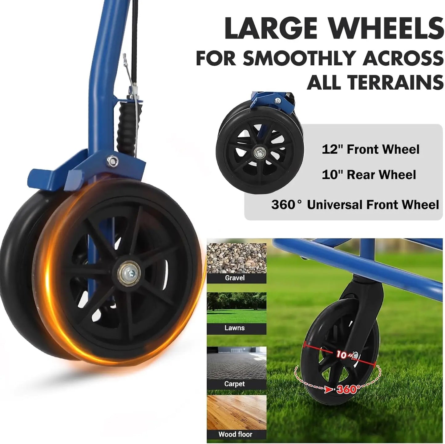 Folding 2-In-1 Rollator Walker All-Terrain Transport Wheelchair For Seniors