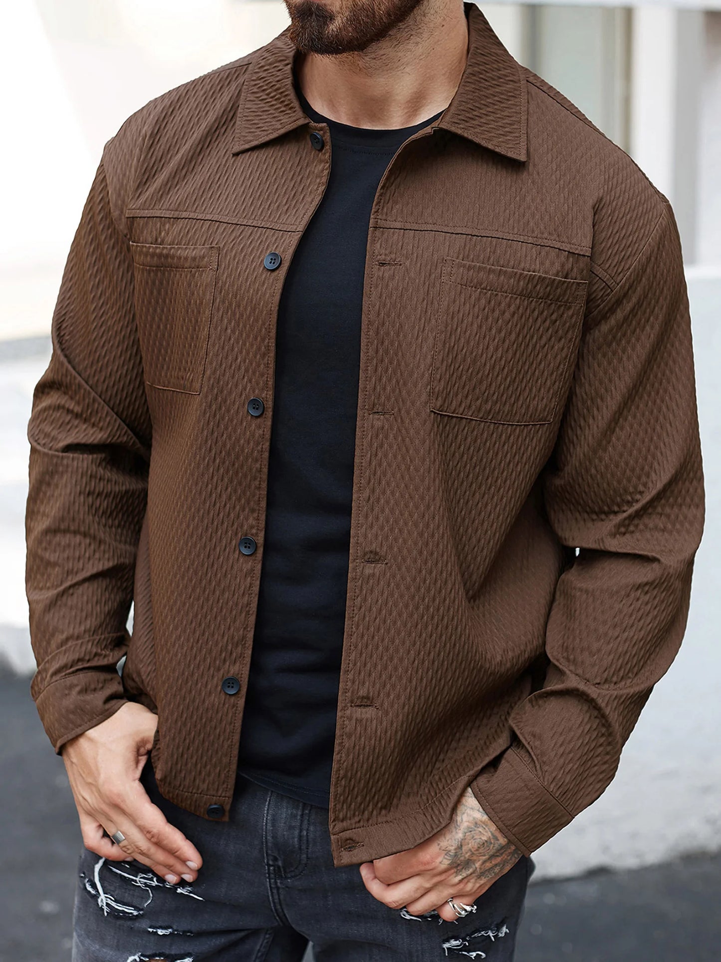 Men's Casual Shirt Jacket Regular Fit Long Sleeve Button Up