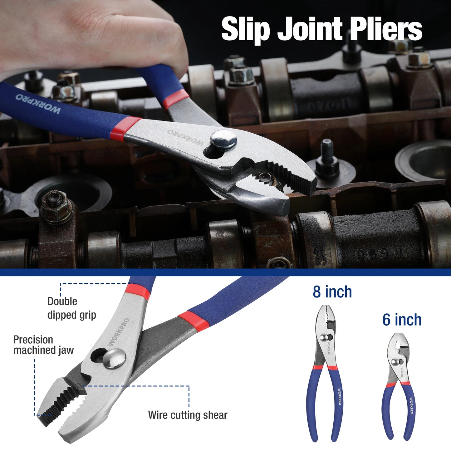 WORKPRO 7 Piece Pliers Set Groove Joint Long Nose Slip Joint Linesman Diagonal