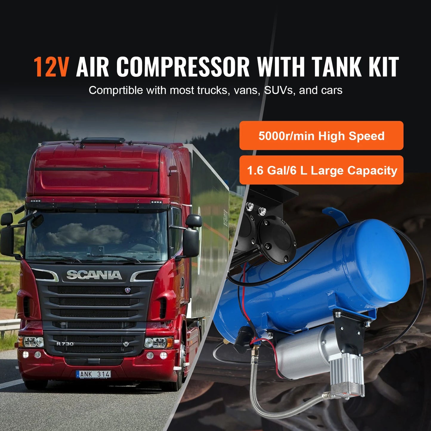 SucceBuy 12V Air Compressor With Tank For Train Horn And Tires