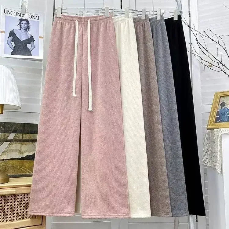 Hebei Craft Of Weaving Winter Cashmere Fleece Lined Wide Leg Pants High Waist