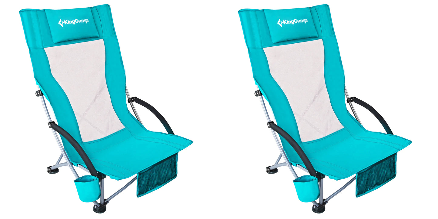 KingCamp High Back Beach Chair With Padded Armrests Cup Holder