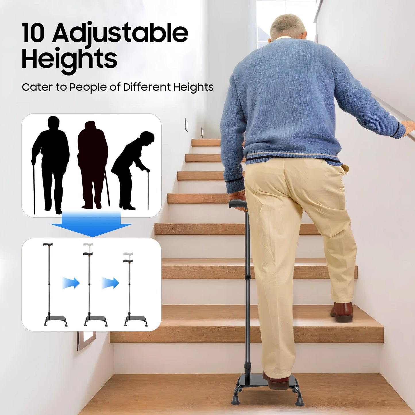 Stair Lift Walking Stick For Seniors Height Adjustable And Portable