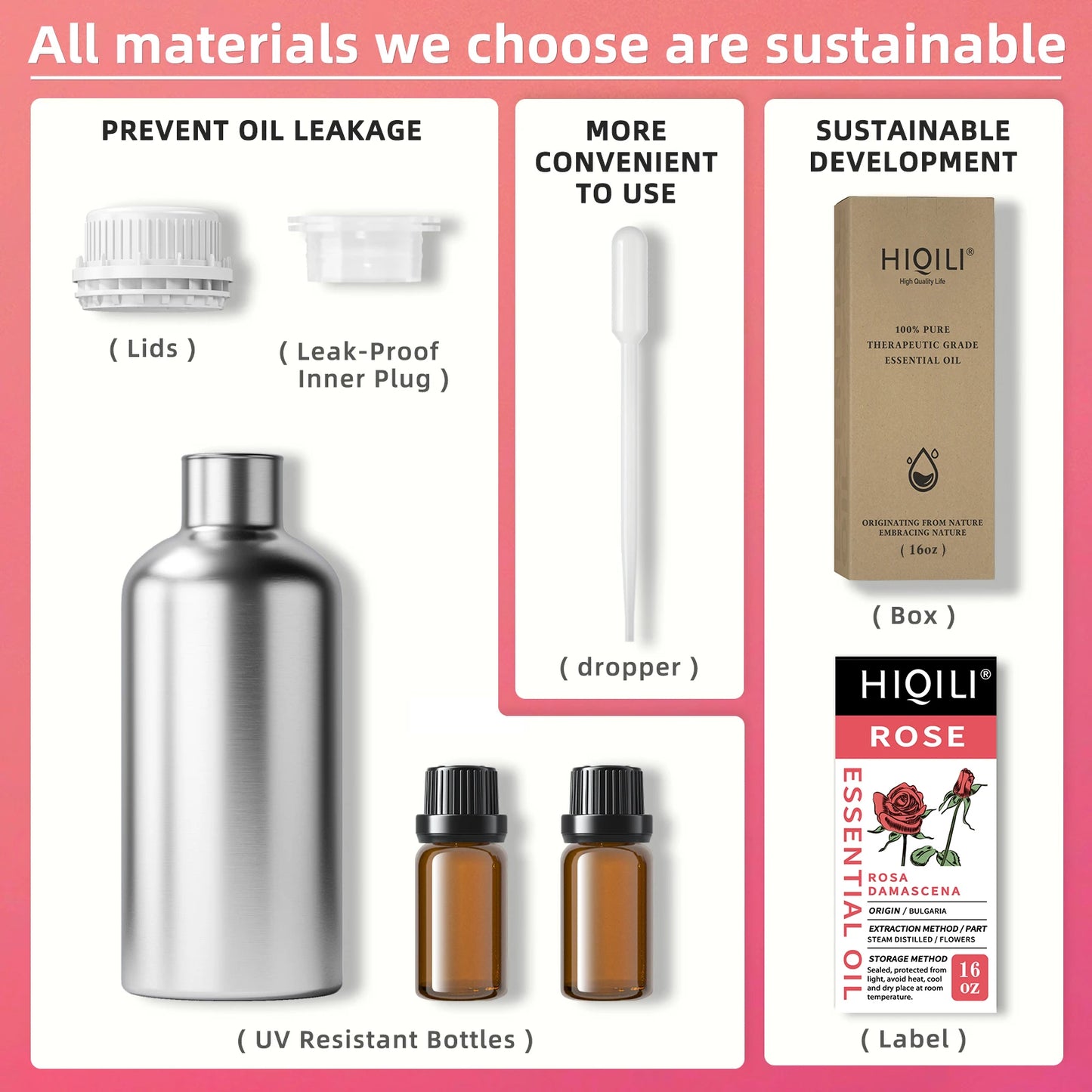 HIQILI Pure Rose Essential Oil for Diffuser Aromatherapy Skin Care