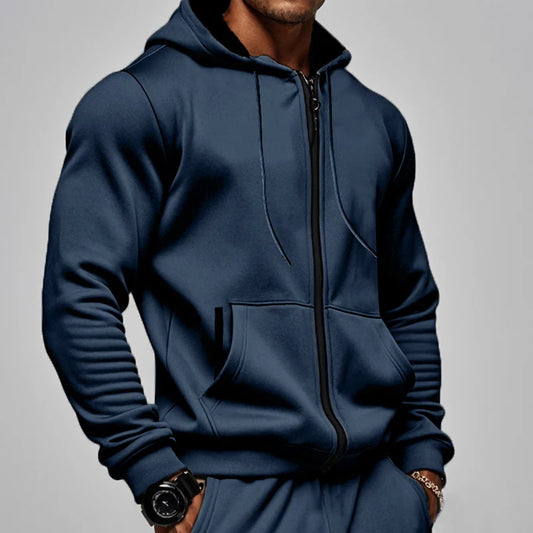 Men's Fleece Zip Hoodie Sweatshirt for Autumn and Winter
