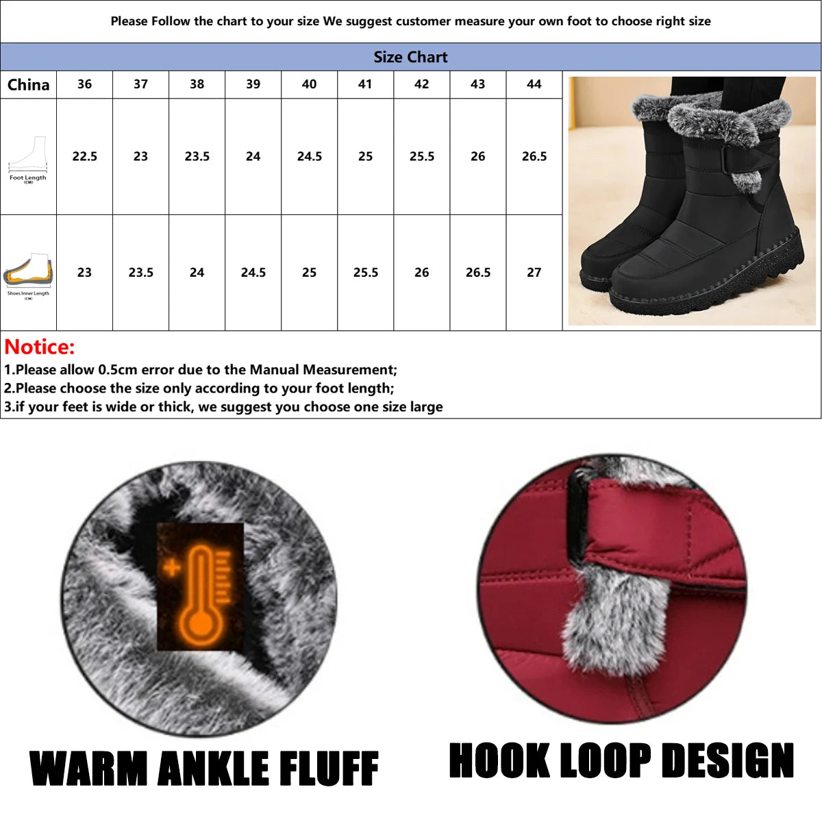 FZY Womens Winter Snow Boots Faux Fur Lining Warm Ankle