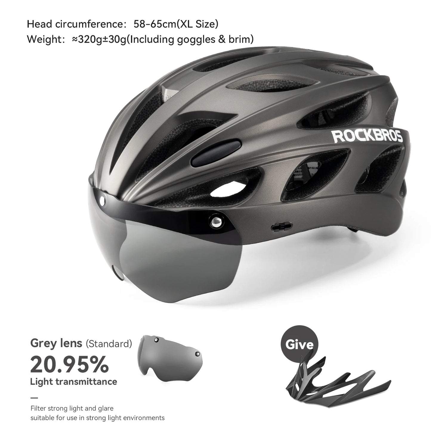 ROCKBROS Cycling Helmet With Integrated Goggles Lightweight Head Protection