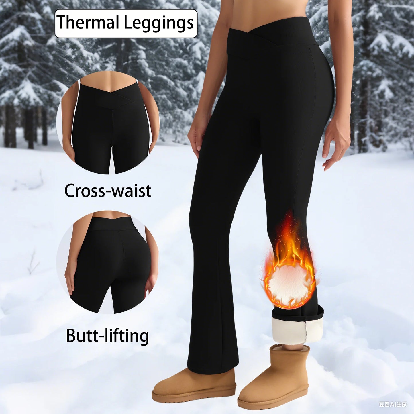 Thermal Fleece Leggings Women High Waist Tummy Control Knit