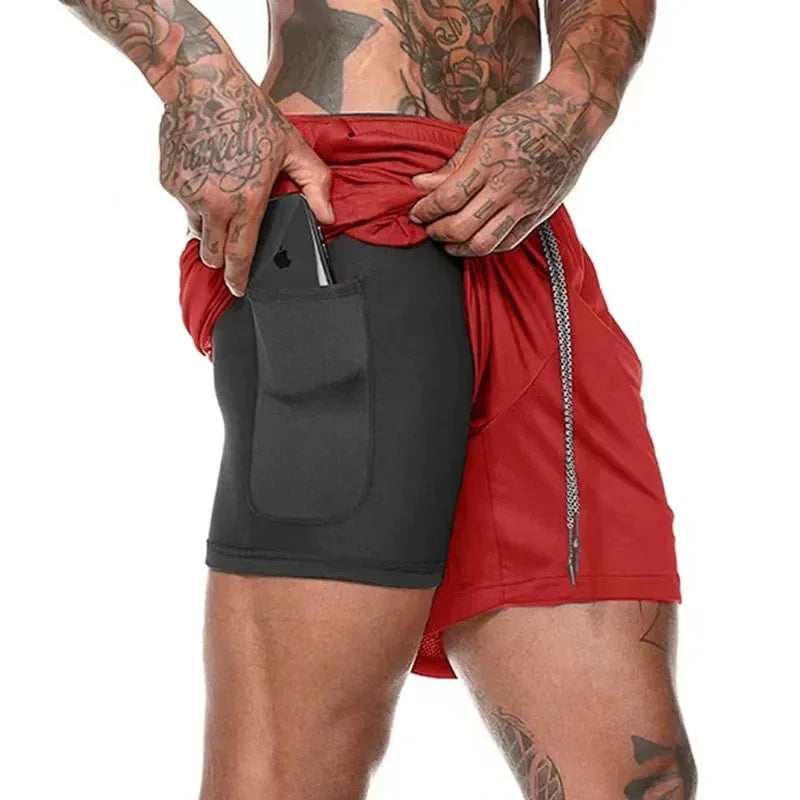 Men Quick Dry Double Layer Fitness Shorts For Gym Training