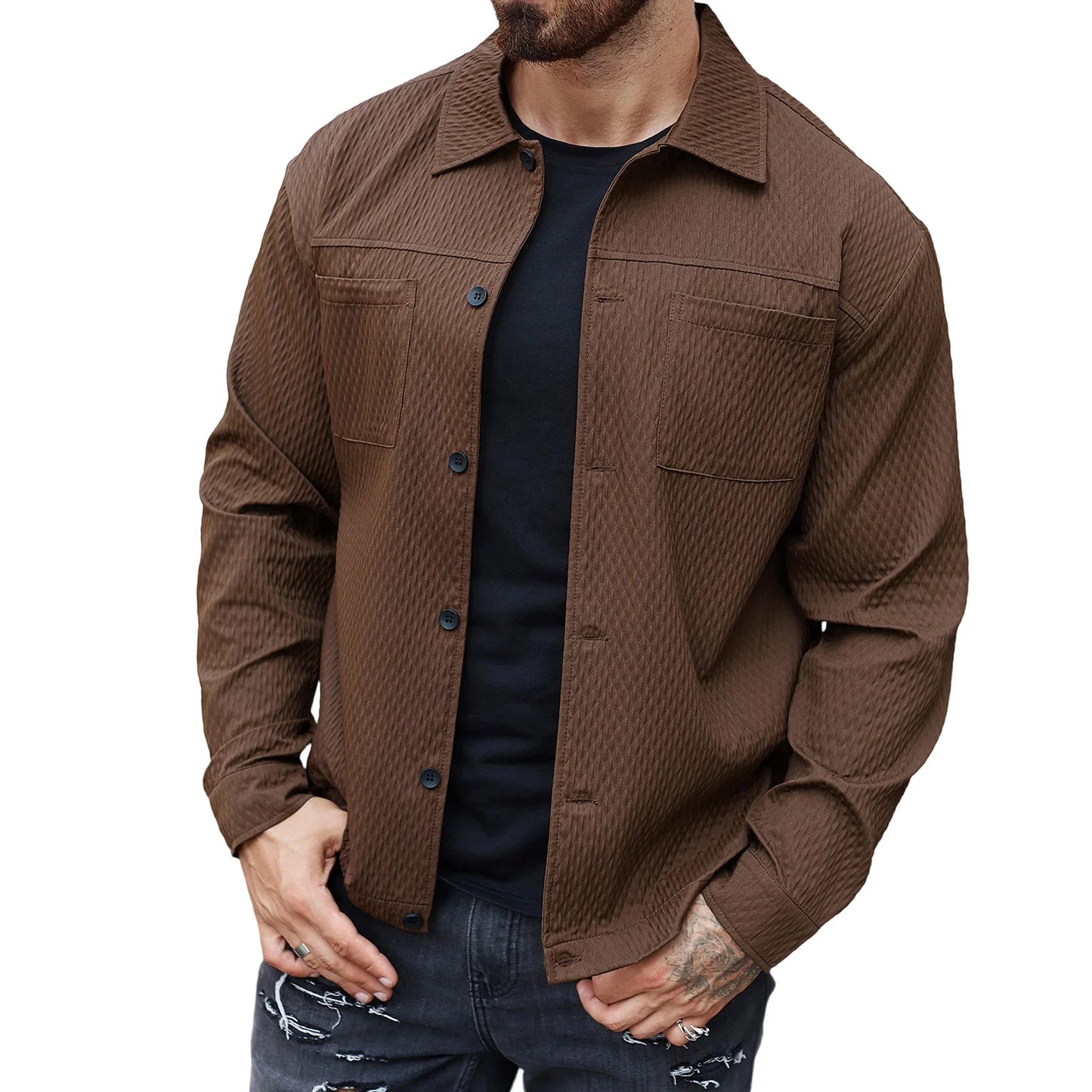 Men's Casual Shirt Jacket Regular Fit Long Sleeve Button Up