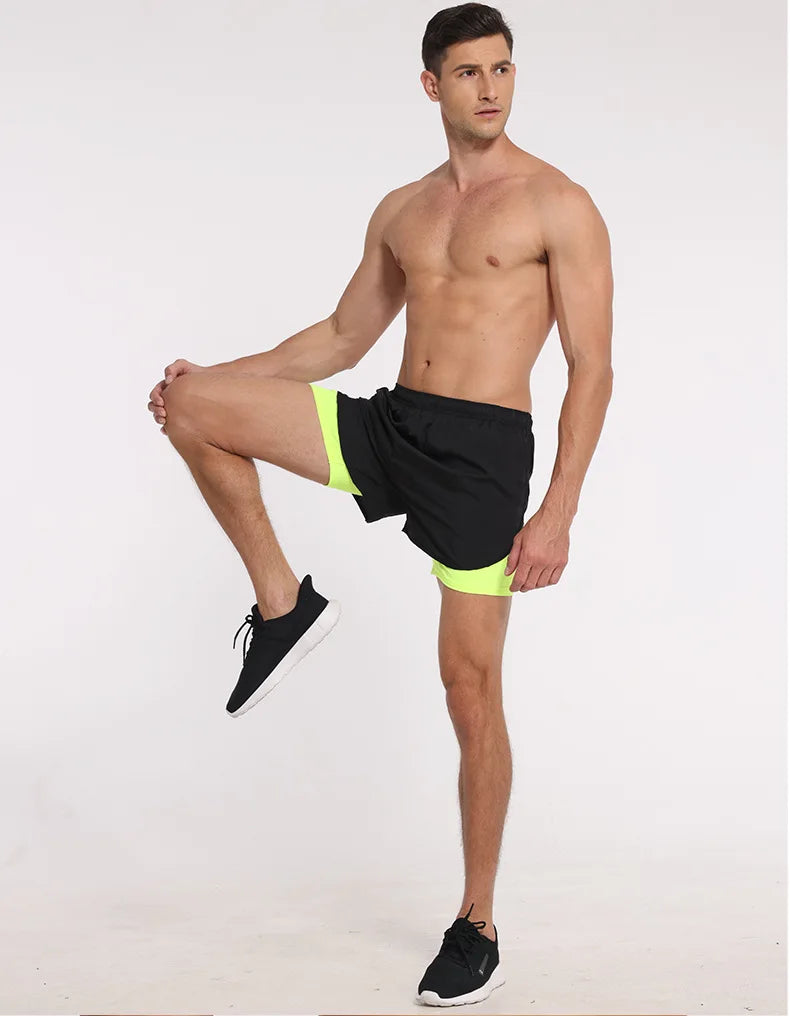 Men Quick Dry Double Layer Fitness Shorts For Gym Training