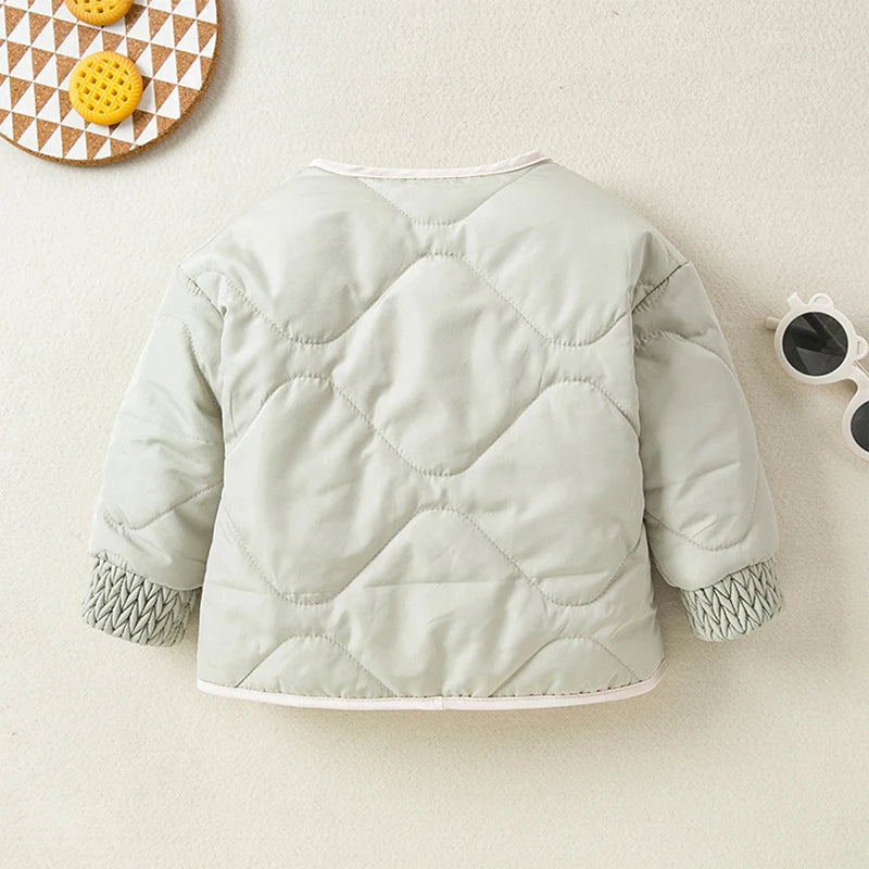 Kids Quilted Puffer Hooded Jacket Zipper Closure Unisex Winter Coat