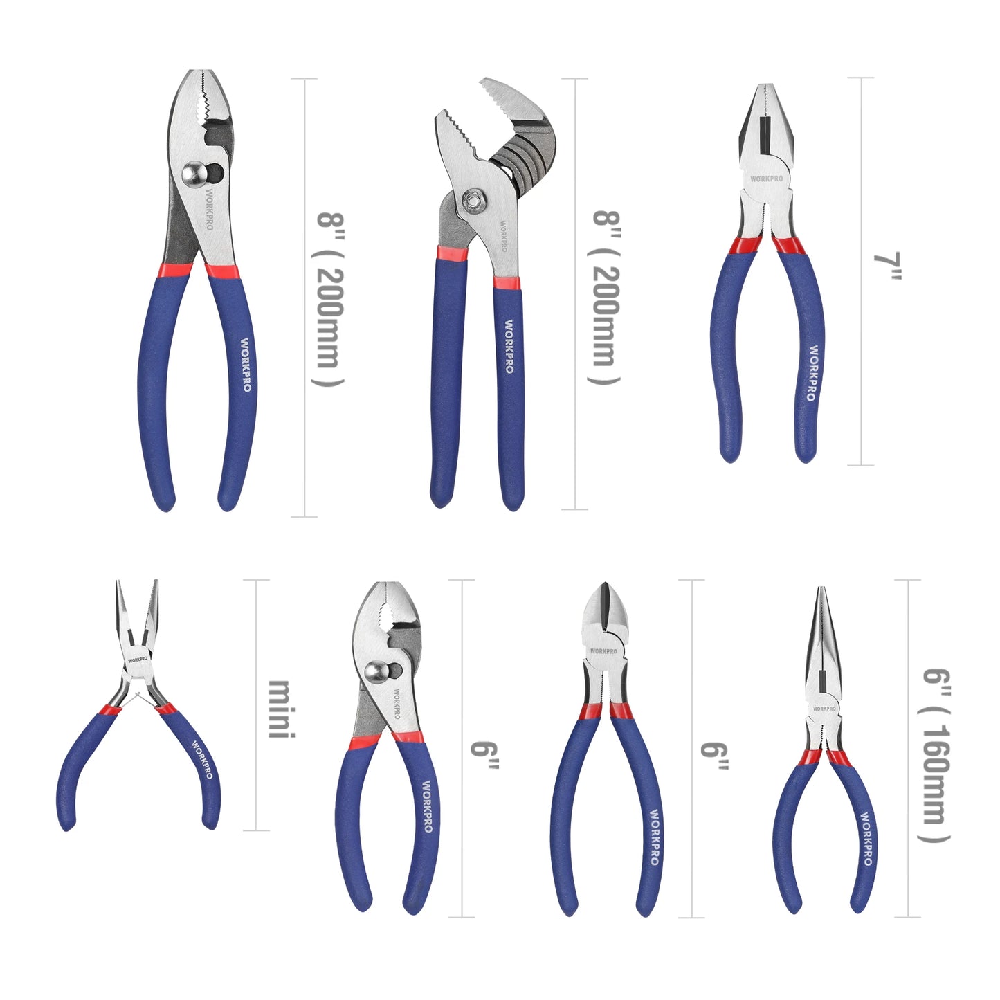 WORKPRO 7 Piece Pliers Set Groove Joint Long Nose Slip Joint Linesman Diagonal
