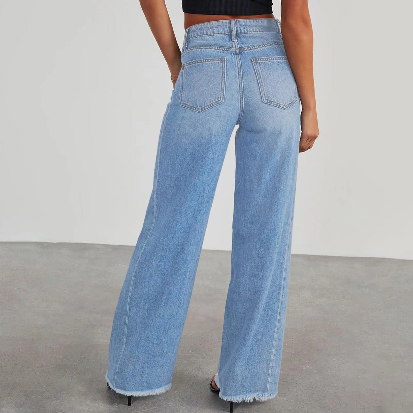 Retro High Waist Straight Leg Jeans For Women Patchwork Distressed