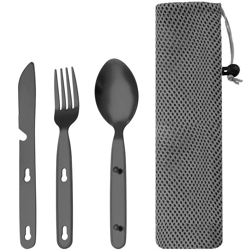Stainless Steel Folding Camping Cutlery Set Compact Travel Kit