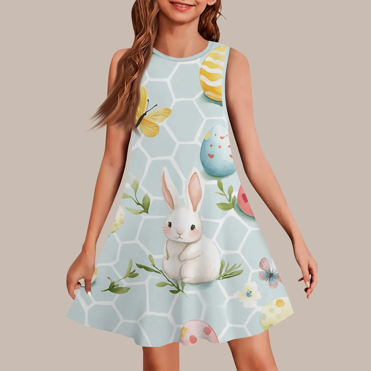Girls Knee Length Dress With Bow Casual Polyester Short Sleeve