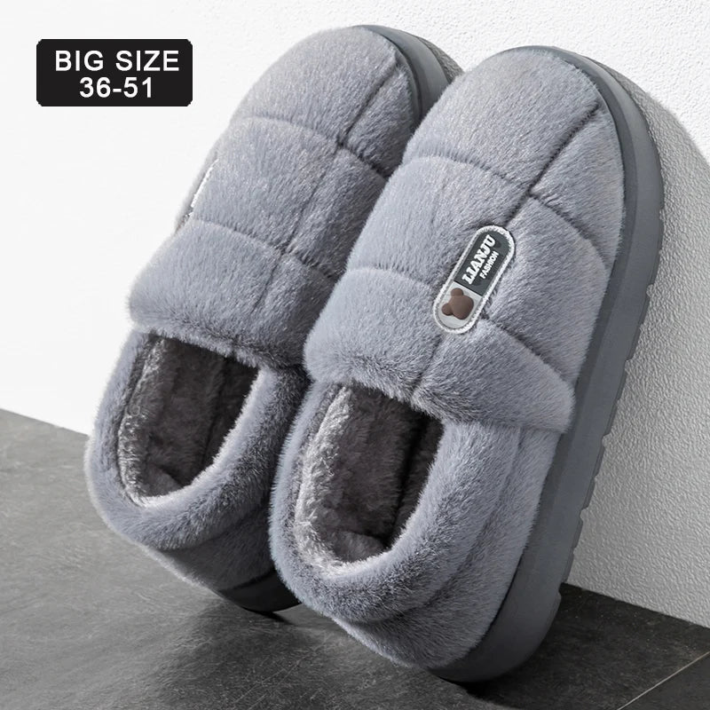Men's Winter Plush Slippers Non Slip Warm Indoor Cotton Home Shoes