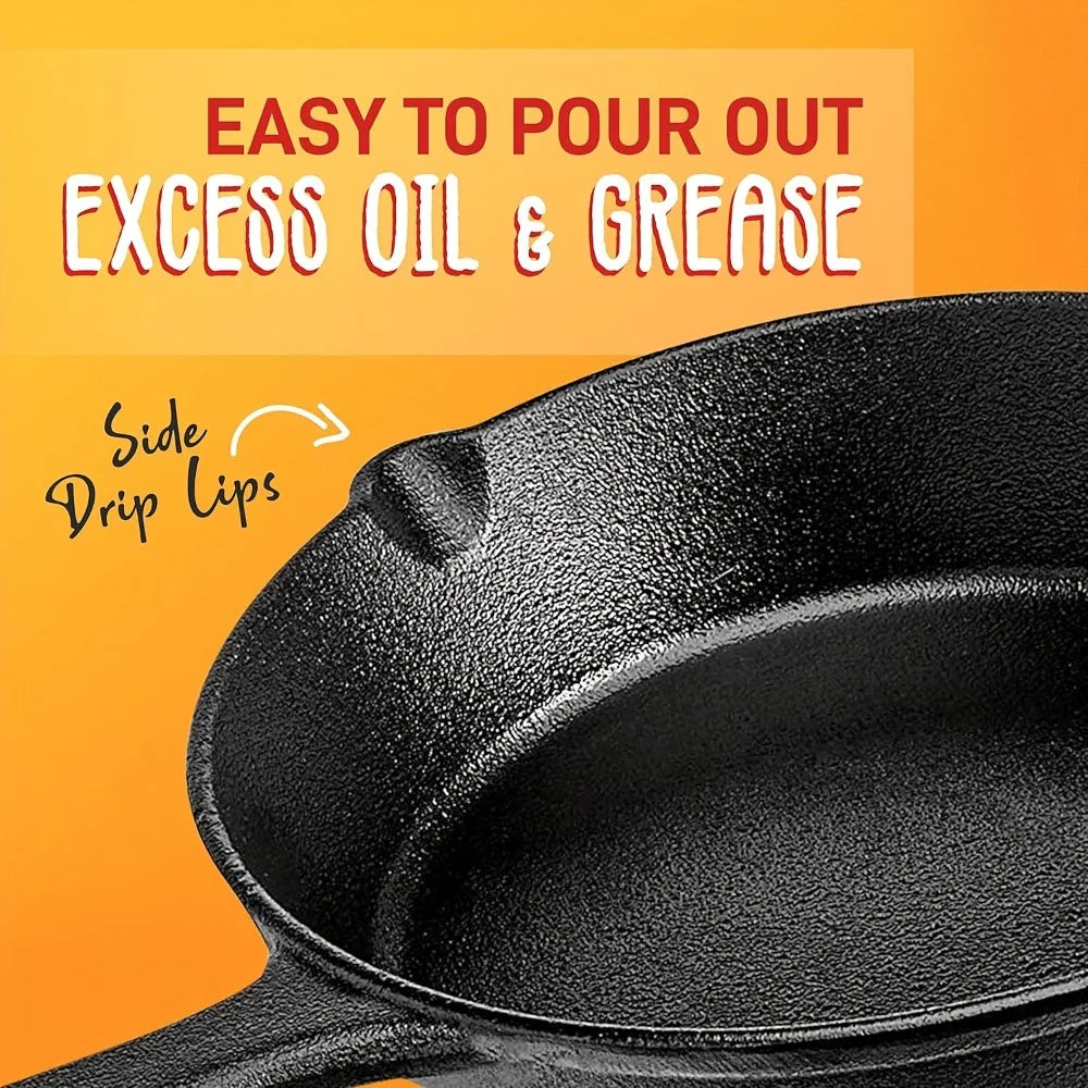 AEDG Cast Iron Skillet Set Three Piece Preseasoned Pans