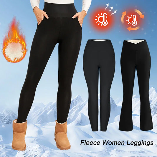 Thermal Fleece Leggings Women High Waist Tummy Control Knit