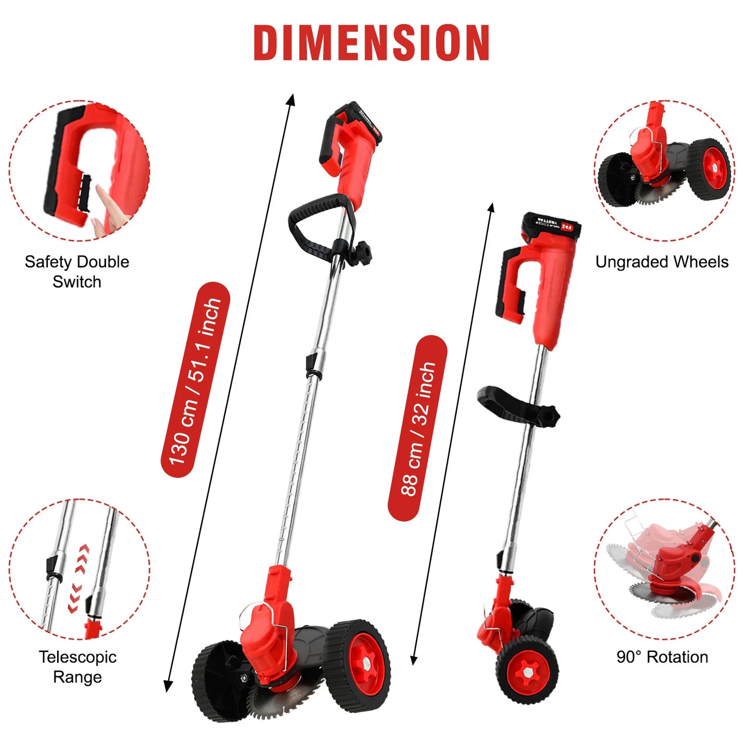 21V Cordless Weed Wacker Trimmer With Wheels 3 In 1