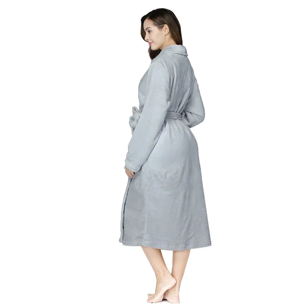 RONGTAICN Women's Winter Flannel Bathrobe Lapel Long Sleeve
