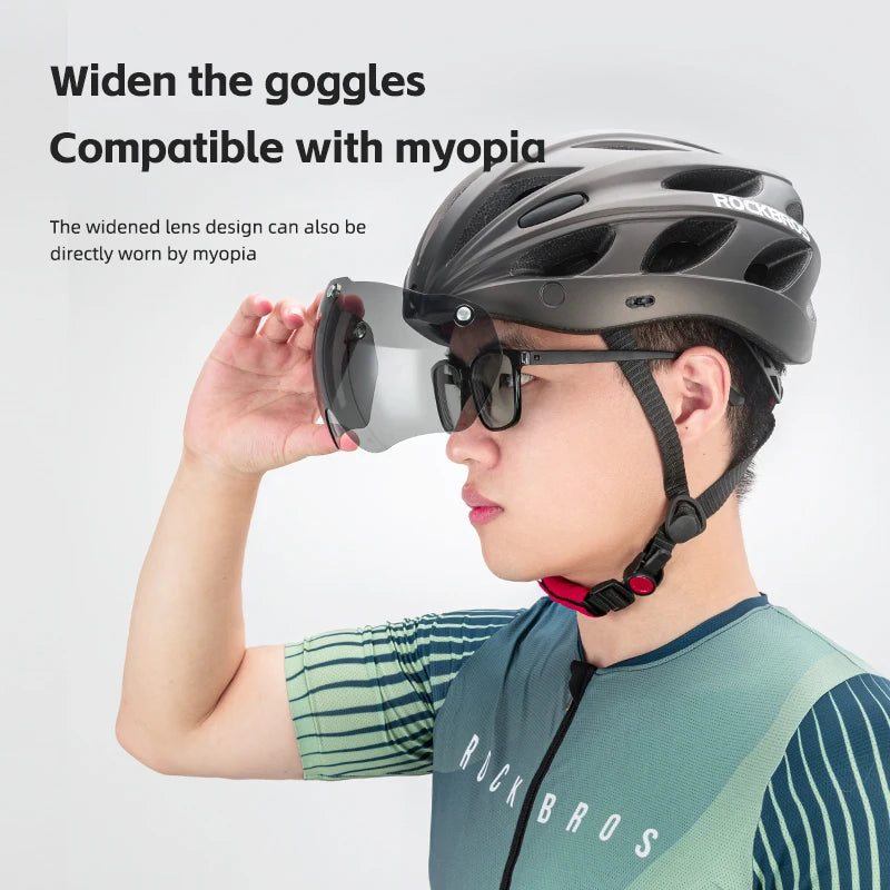 ROCKBROS Cycling Helmet With Integrated Goggles Lightweight Head Protection