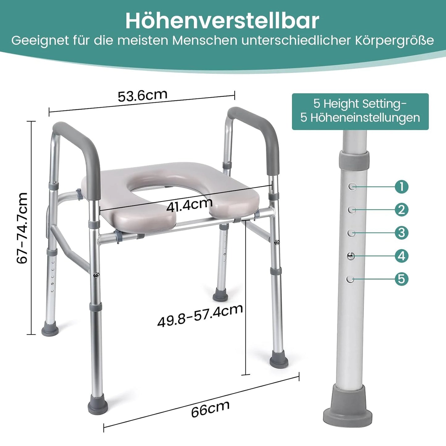 Raised Toilet Seat With Standalone Commode Frame For Elderly