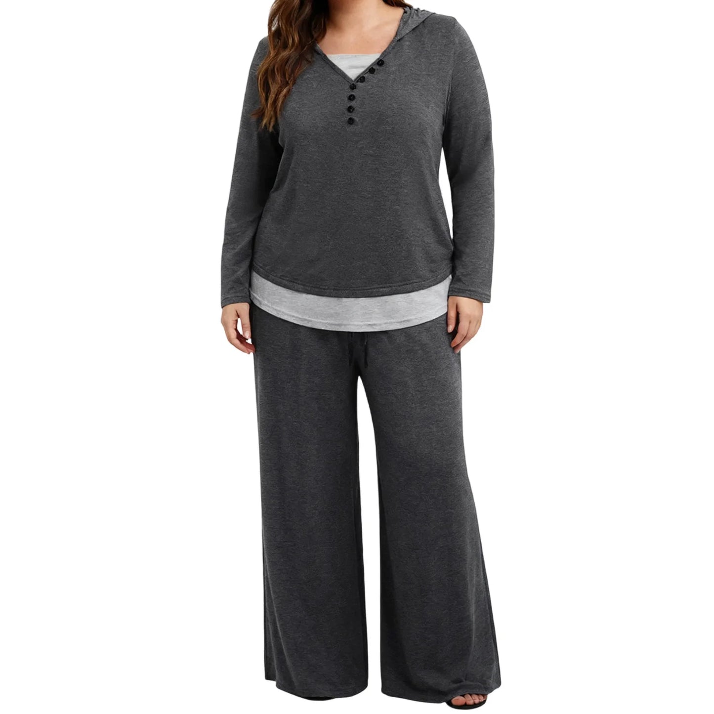 Hirigin Women Winter Knit Sweater Set With Faux Fur Trim Hood And Wide Leg Pants