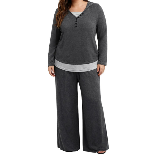 Hirigin Women Winter Knit Sweater Set With Faux Fur Trim Hood And Wide Leg Pants