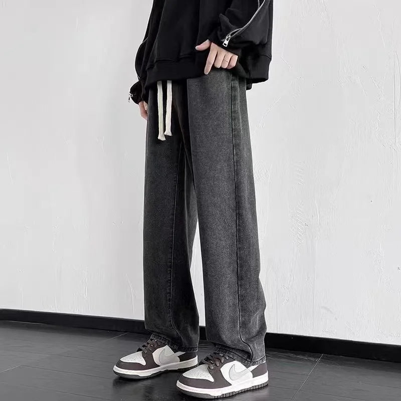 Men Baggy Jeans Denim Trousers Loose Straight Wide Leg Streetwear