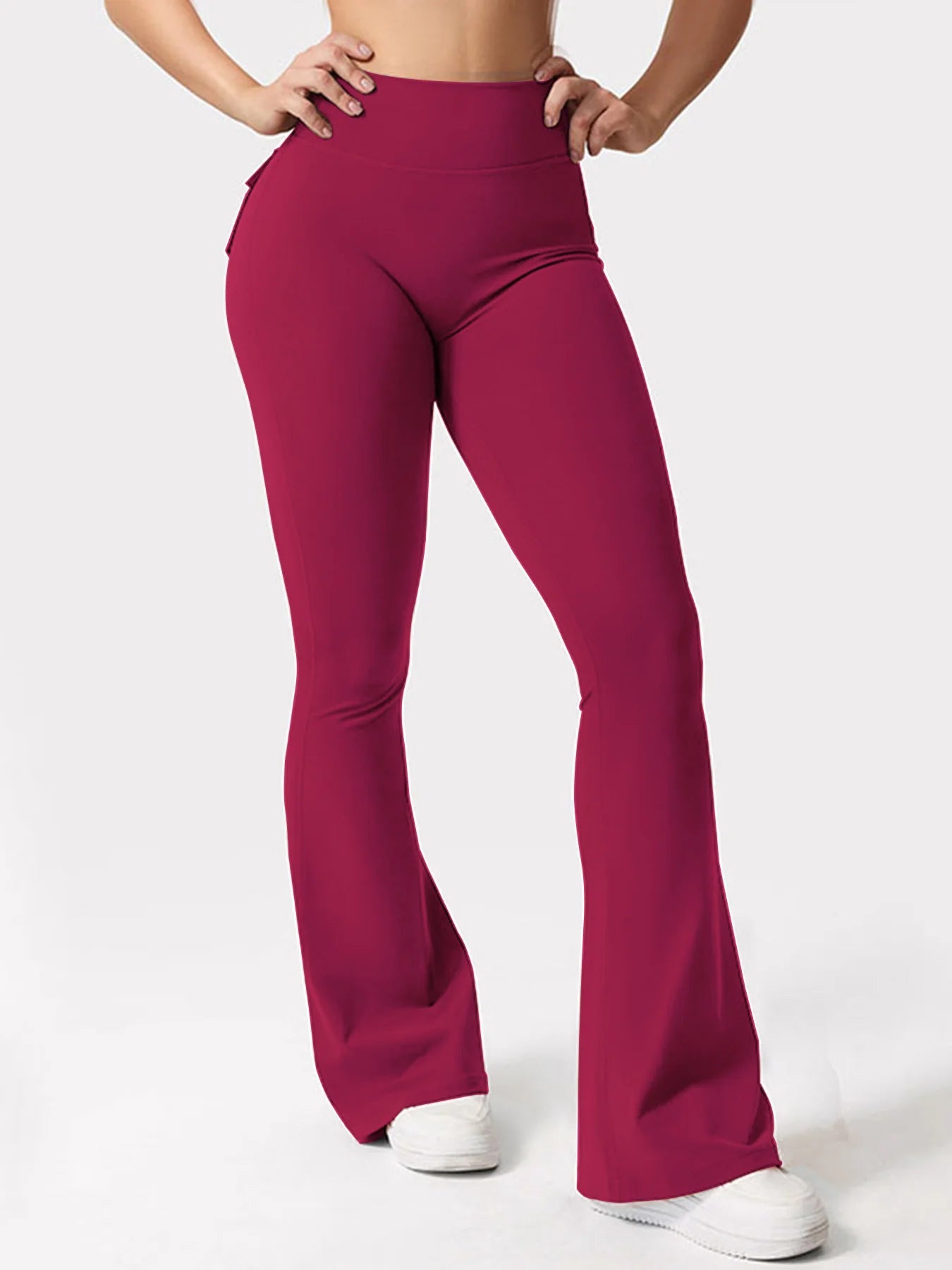Women's Yoga Flare Trousers High-Waisted Tummy-Control Wide-Leg Pockets