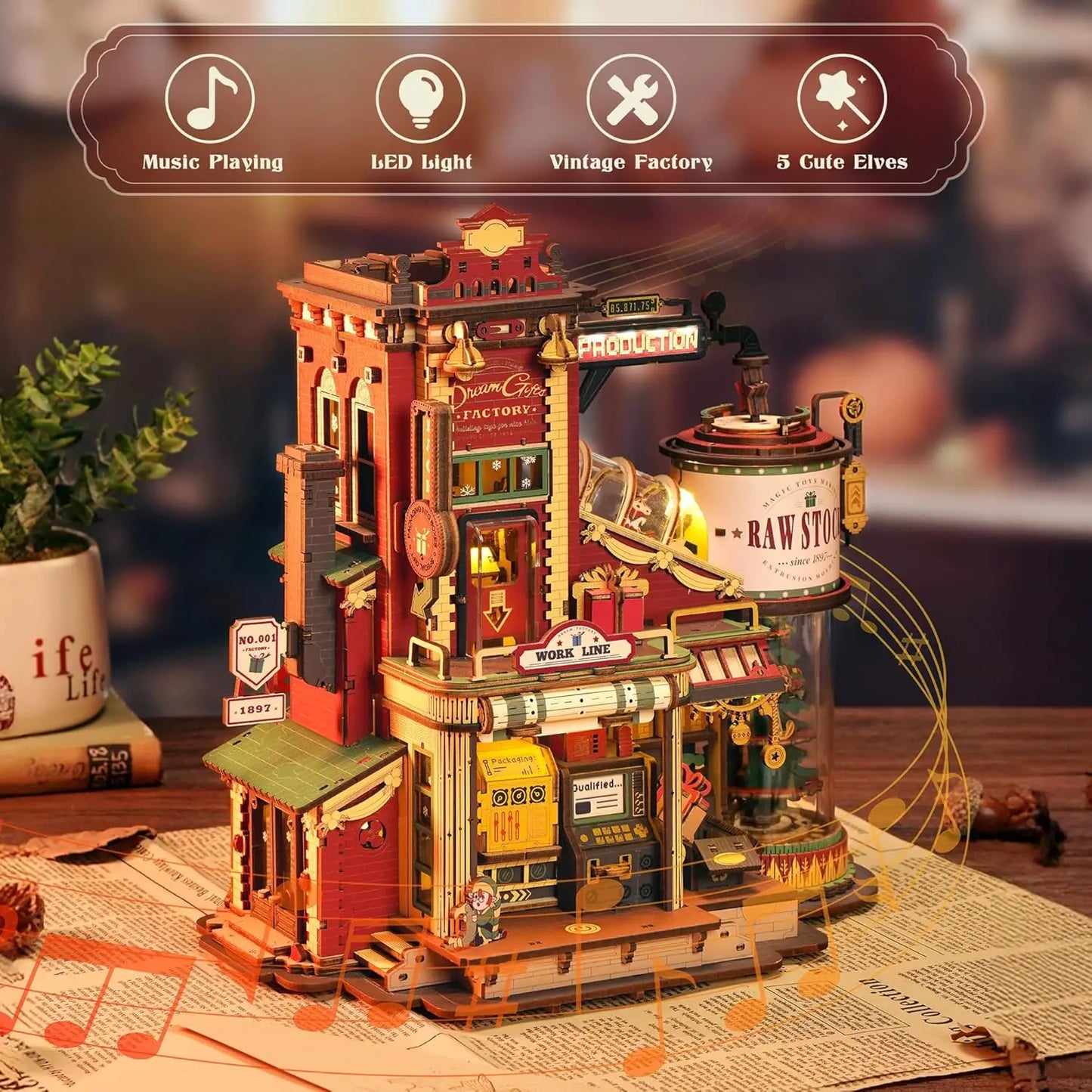 Robotime Dream Gift Factory Wooden Music Box 3D Puzzle Kit