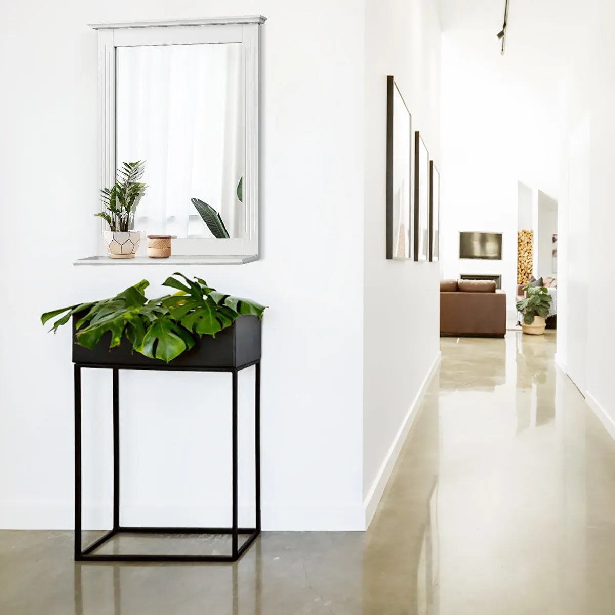 Hign-concerned Bathroom Wall Mirror With Shelf Square Vanity Mirror