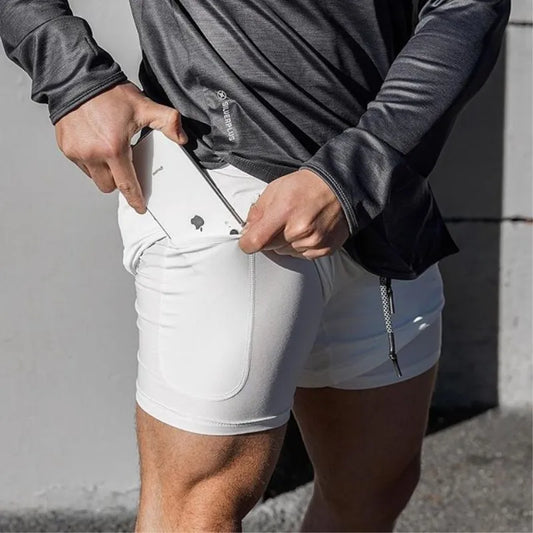 Men Quick Dry Double Layer Fitness Shorts For Gym Training