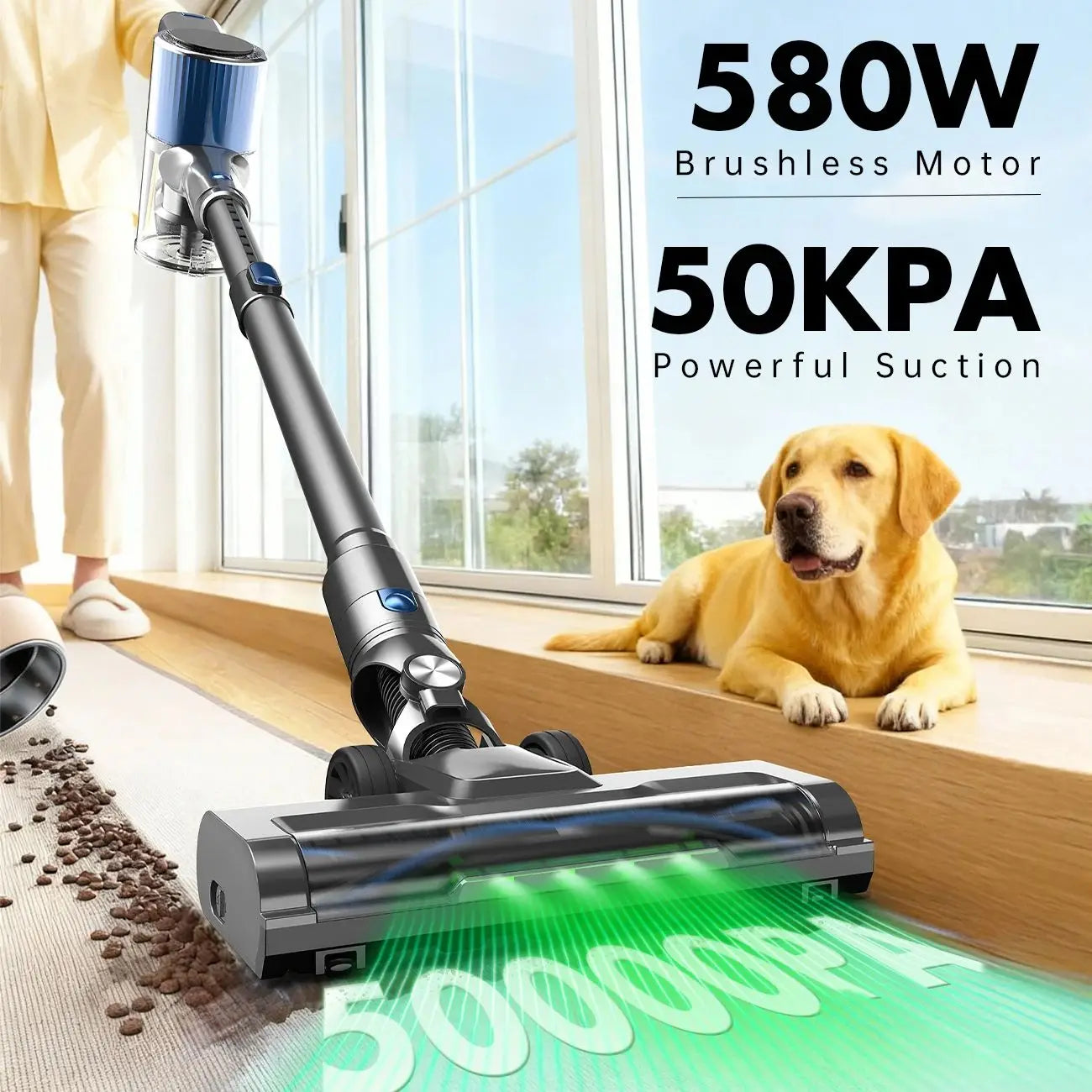 OMESER 807C Cordless Vacuum Cleaner, 50KPa Ultra Lightweight Stick LED Display Vacuum, for Carpet, Hard Floor, Car, Pet Hair