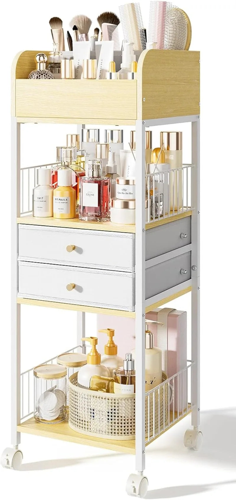 Makeup Organizer Cart With 2 Drawers Rolling Vanity Storage Bathroom