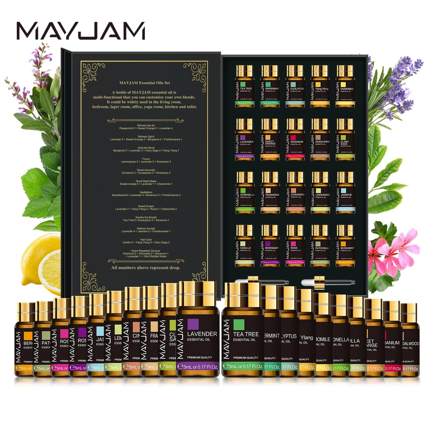 MAYJA 20pcs Essential Oil Gift Kit Diffuser Assorted Scents