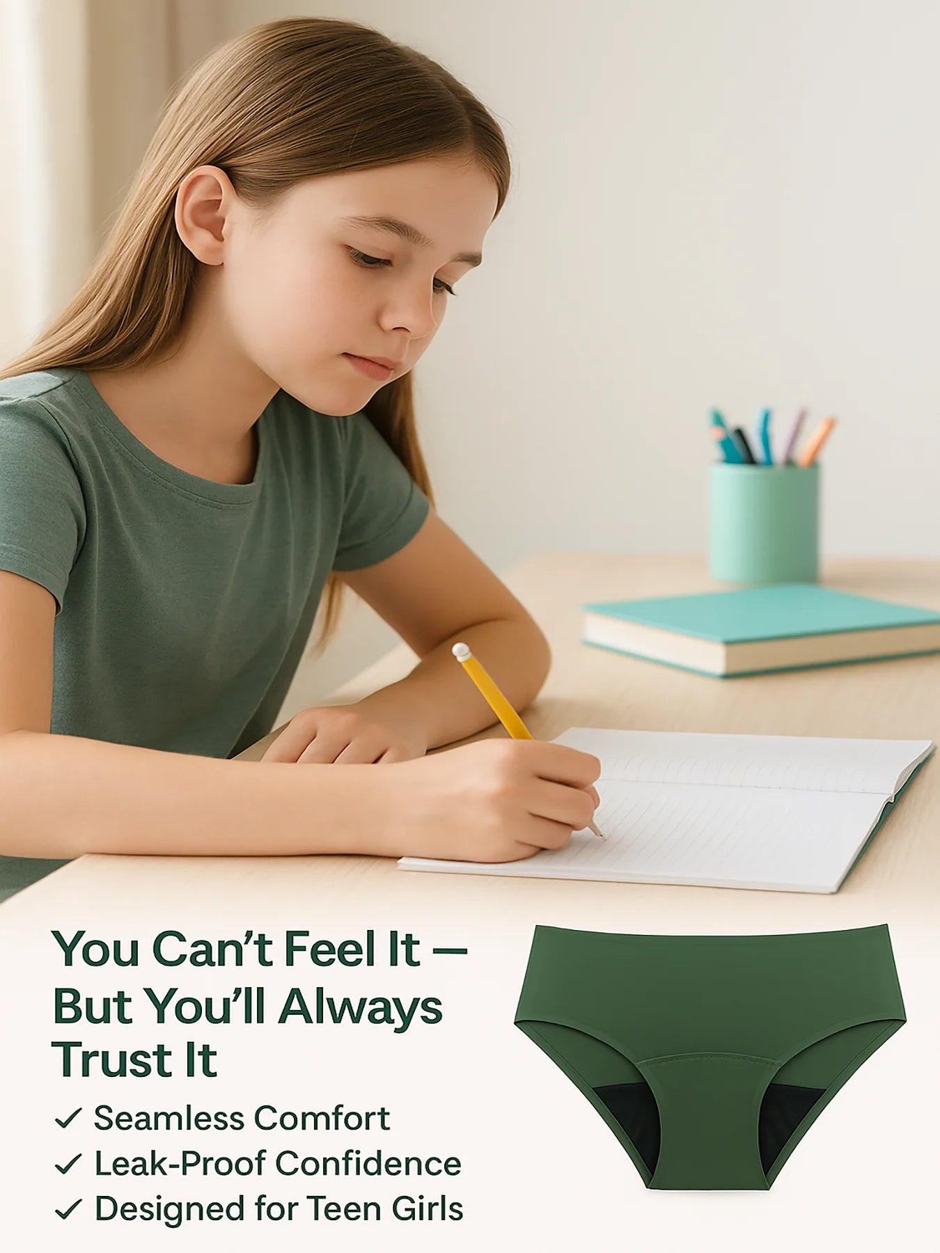 Teen Girls Seamless Period Underwear Three Pack Leakproof Heavy Flow