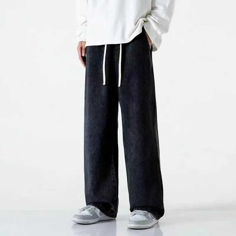 Men Baggy Jeans Denim Trousers Loose Straight Wide Leg Streetwear