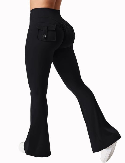 Women's Yoga Flare Trousers High-Waisted Tummy-Control Wide-Leg Pockets