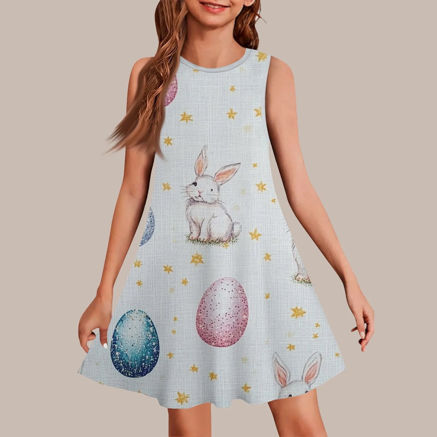 Girls Knee Length Dress With Bow Casual Polyester Short Sleeve