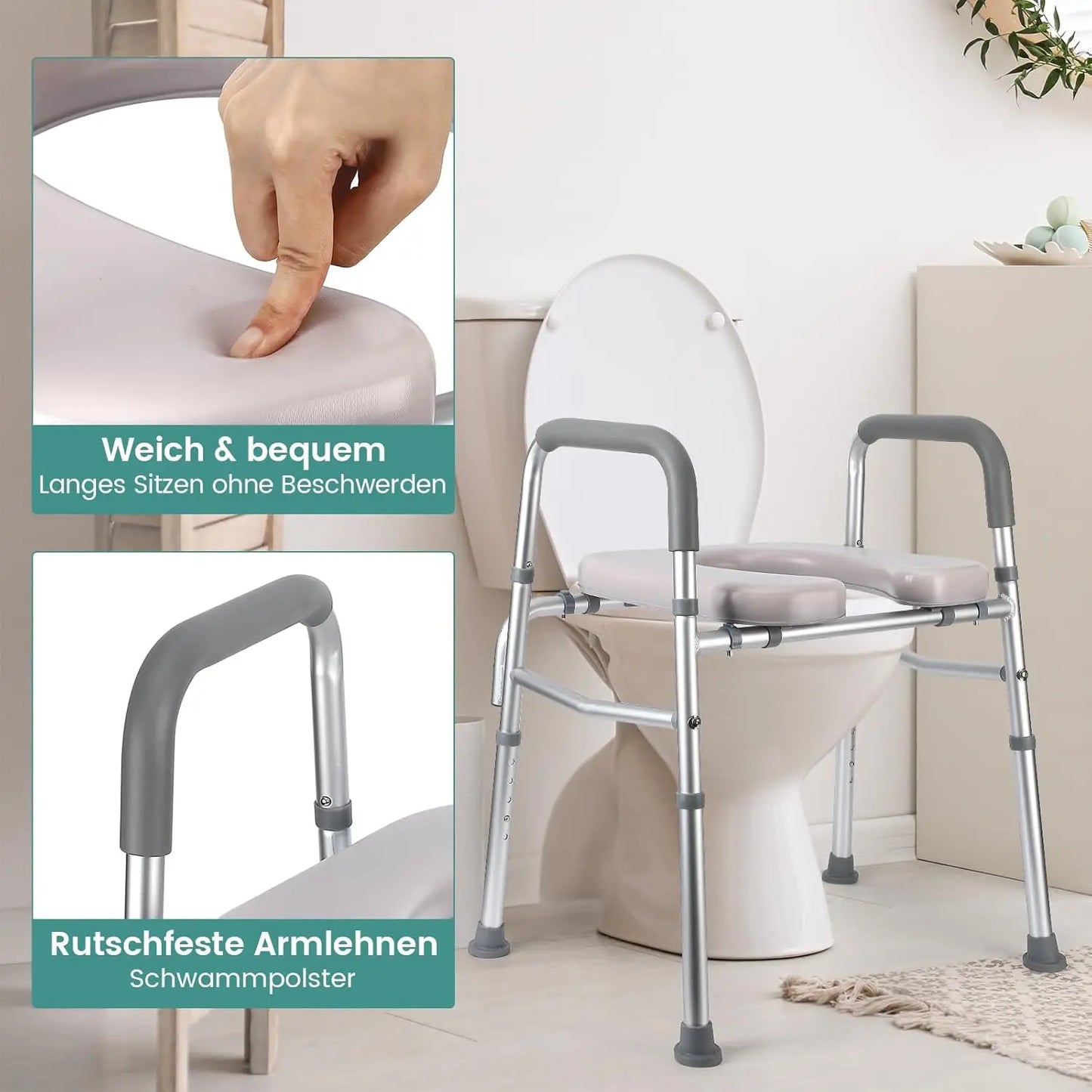 Raised Toilet Seat Riser With Safety Frame For Seniors 350Lb