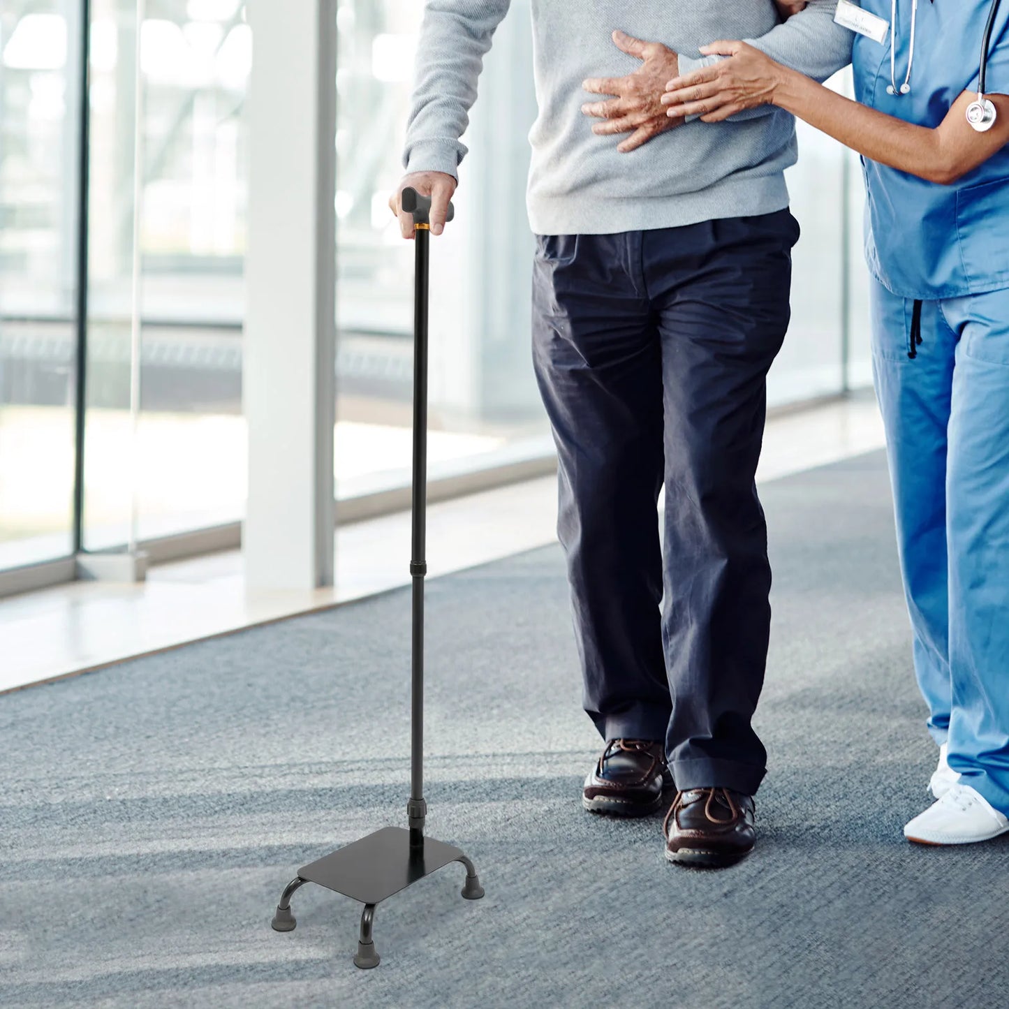 Bymaocar Pedal Stairs Cane 2-In-1 Non-Slip Walking Stick