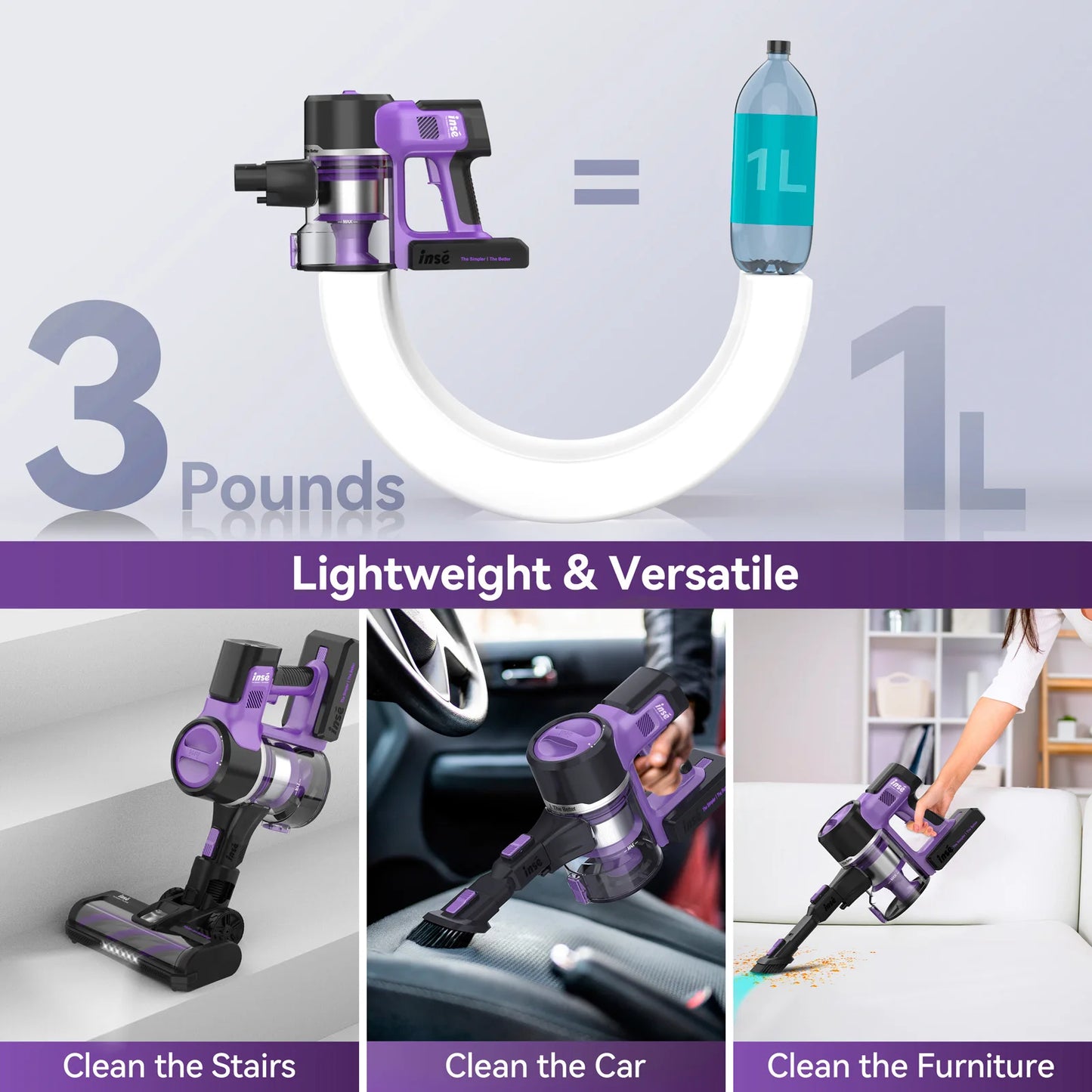 S10/S10X/S10P 45Kpa Powerful Suction Cordless Vacuum Cleaner, 1.2L Dust Box, 2 Batteries for Floor,Carpet&Pet Hair