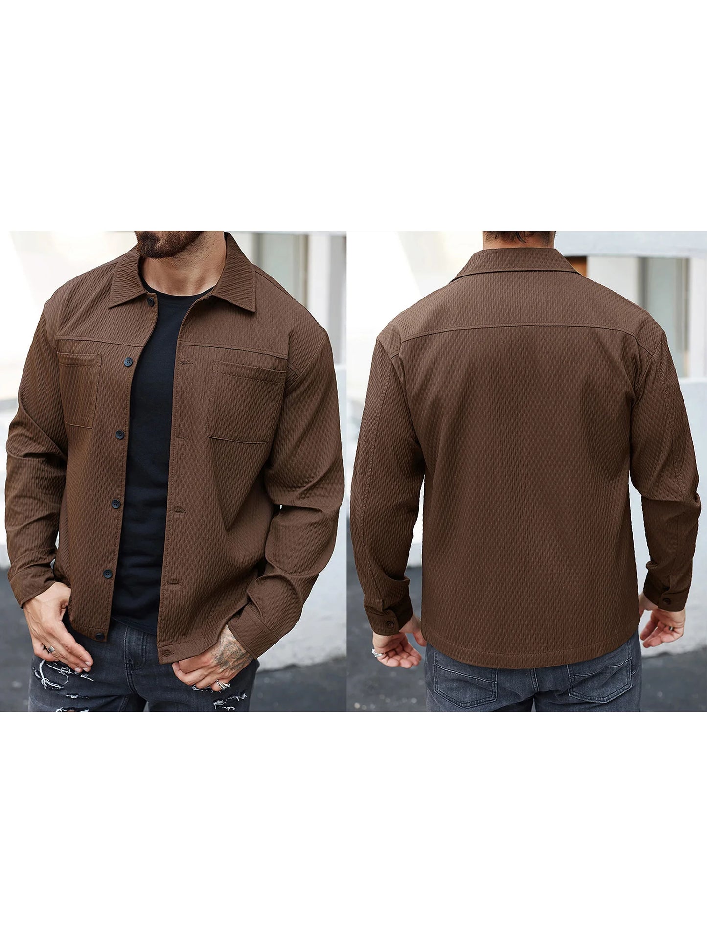 Men's Casual Shirt Jacket Regular Fit Long Sleeve Button Up