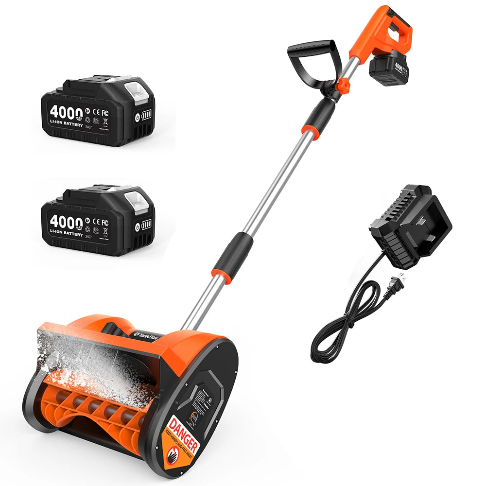 TaskStar Cordless Snow Sweeper 20V 2x4000mAh Rechargeable Battery Powered Snow Shovel Garden Cleaning Tool w/LED Light For Night