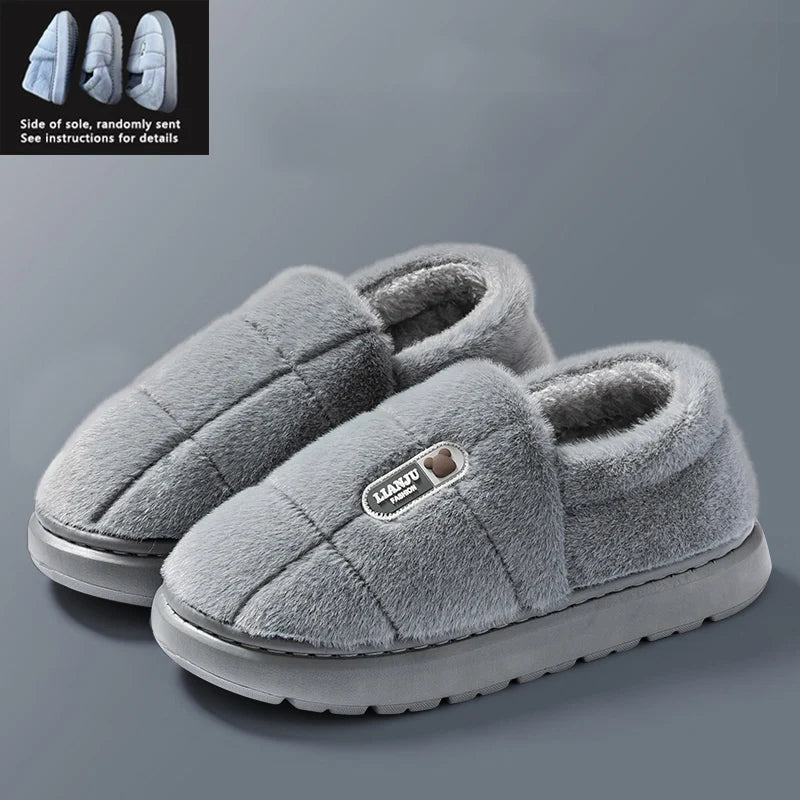 Men's Winter Plush Slippers Non Slip Warm Indoor Cotton Home Shoes