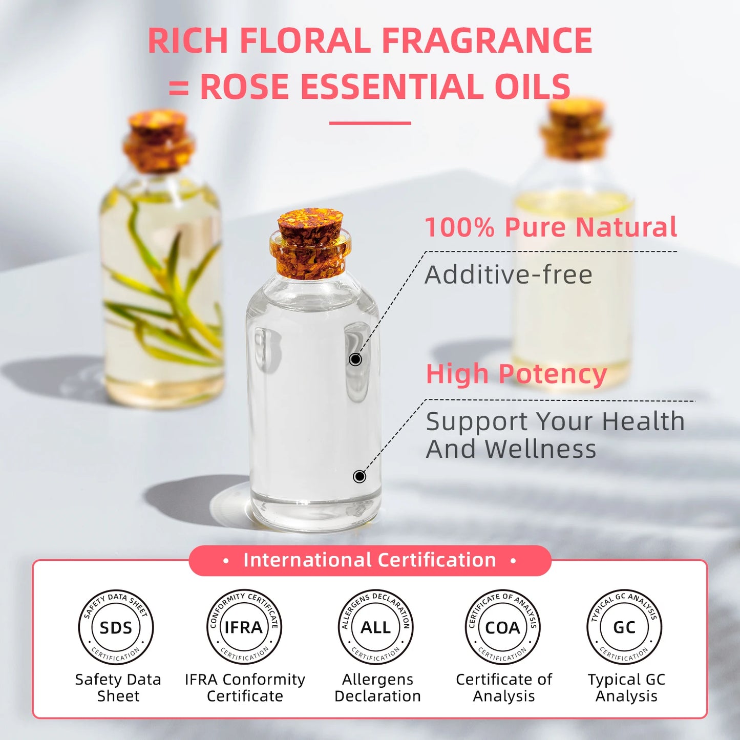 HIQILI Pure Rose Essential Oil for Diffuser Aromatherapy Skin Care