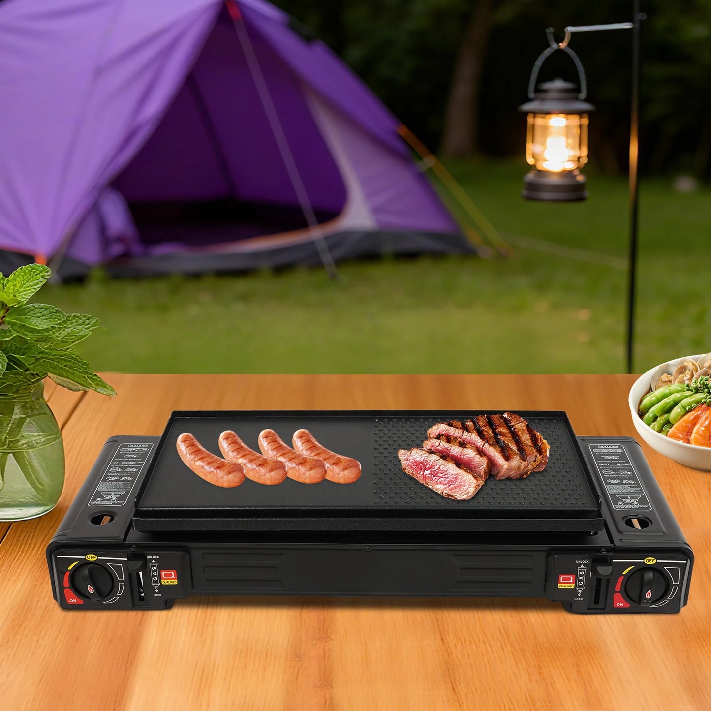 2 Burner Portable Camping Stove Kit With Baking Pan